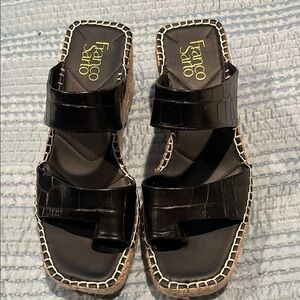 Franco Sarto Black Espadrille Slip-On Shoes 3” heel